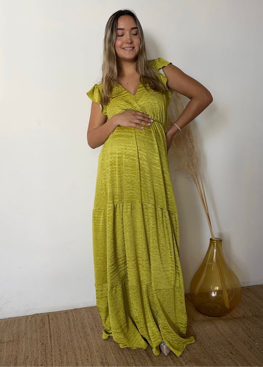 Vestido de maternidad Sofia/Dalia verde brilloso