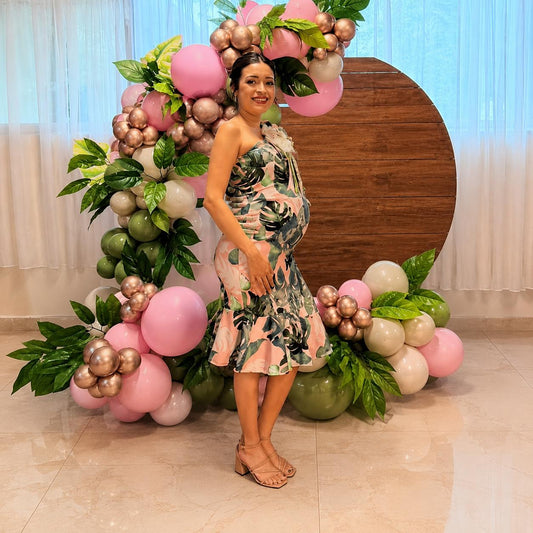 Vestido de maternidad salmón hojas verdes