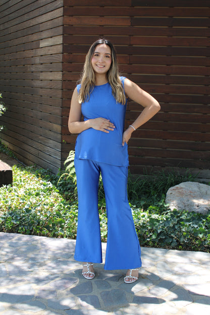 Conjunto de maternidad Cinthya, azul rey rayas
