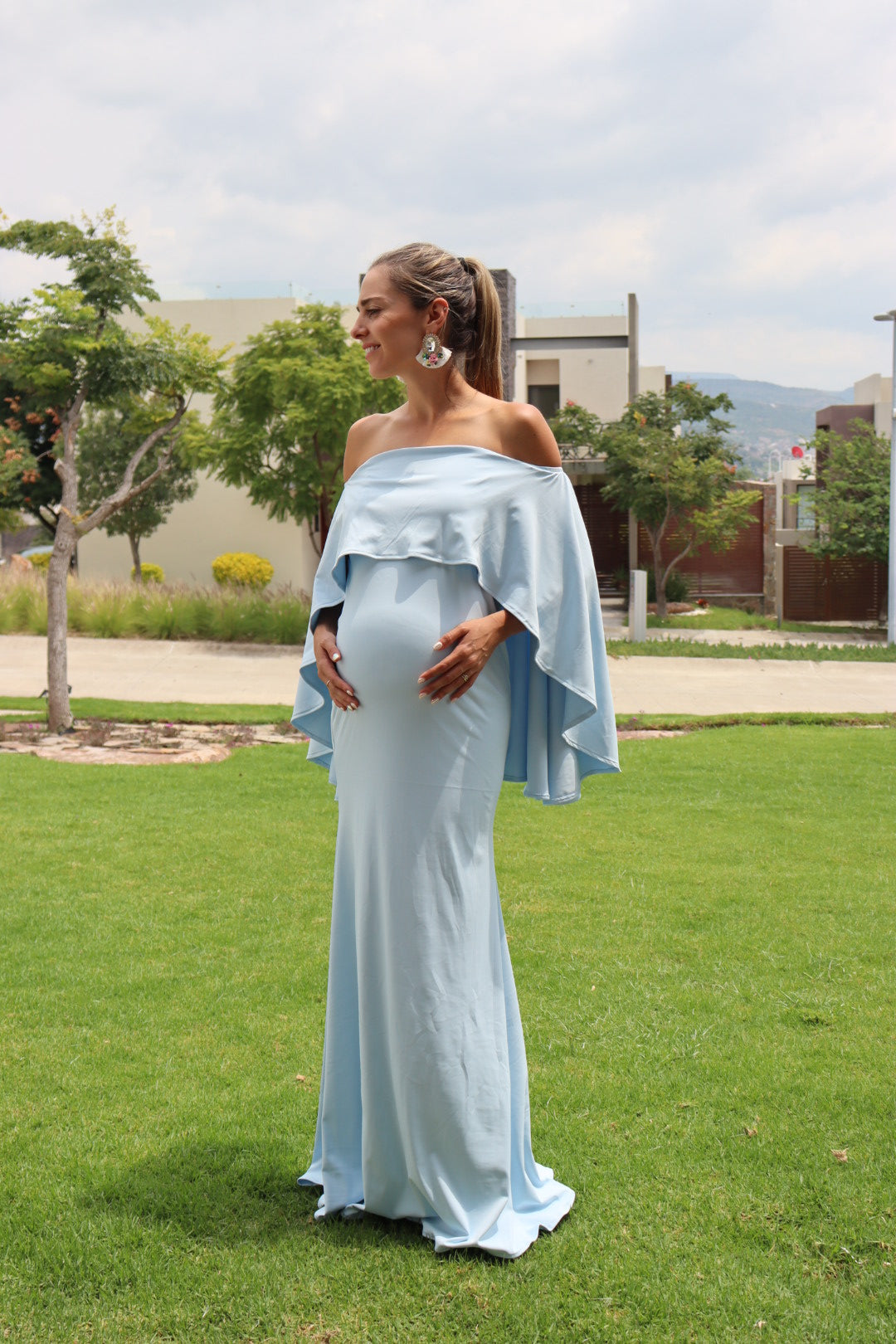 Vestido de maternidad Amparo, Azul bebé licra