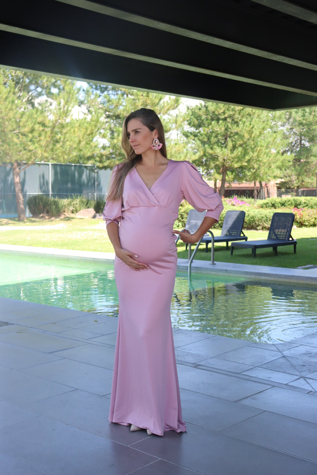 Vestido de maternidad Yuridia, rosa polvo licra