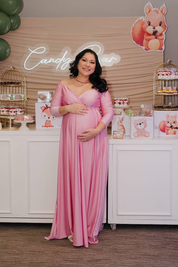 Bright blue maternity session dress, Alberta