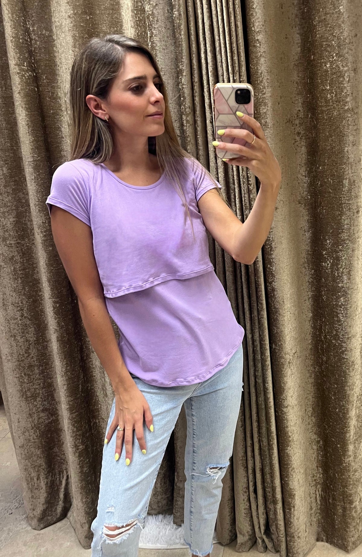 Blusa de maternidad y lactancia algodón lila