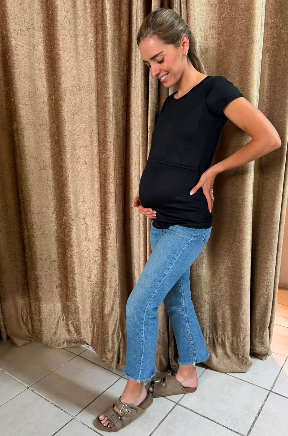 Blusa de maternidad y lactancia negro brush