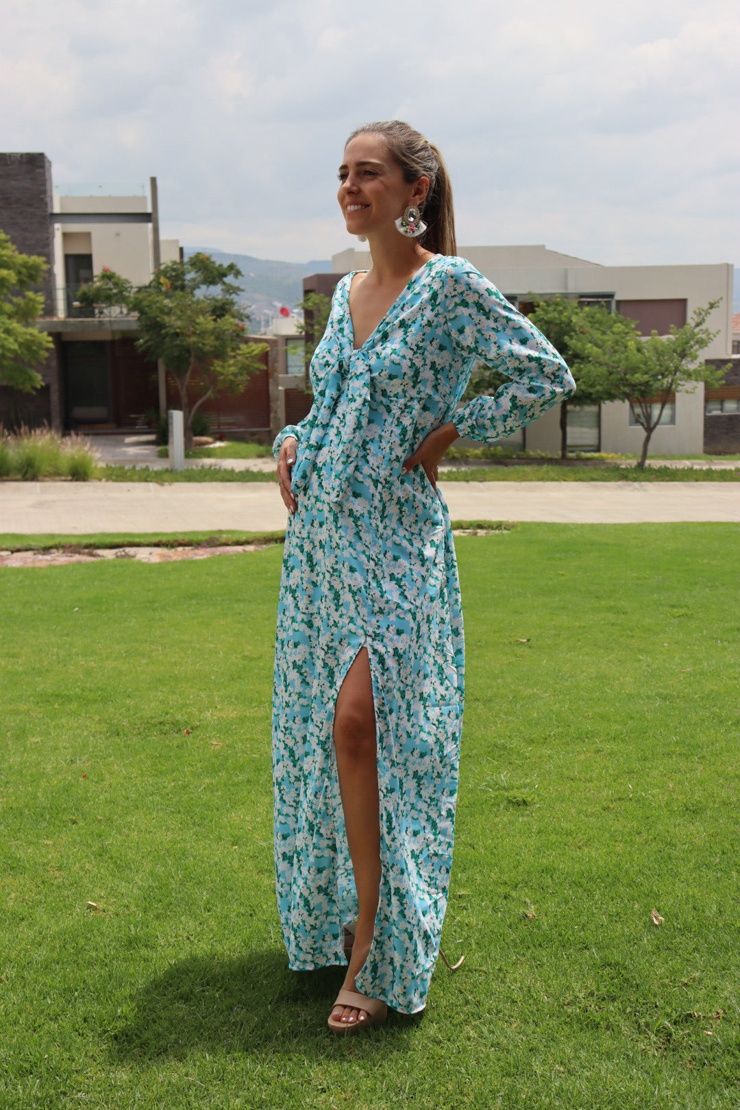 Vestido brescia de maternidad y lactancia florecitas azules