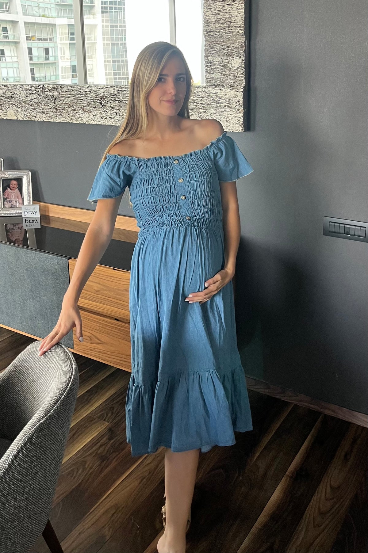 Vestido de maternidad mezclilla midi Unitalla