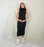 Maternity Dress, Black Turtleneck Sleeveless Long