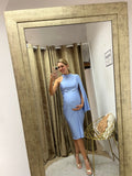 Vestido de maternidad Carola, azul cielo brilloso corto