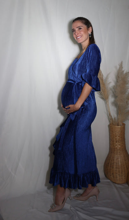 Vestido de maternidad, Ursula azul terciopelo rayas