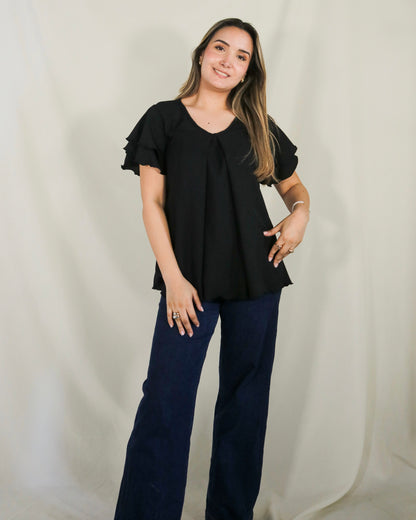 Nursing/maternity blouse, black Bertha
