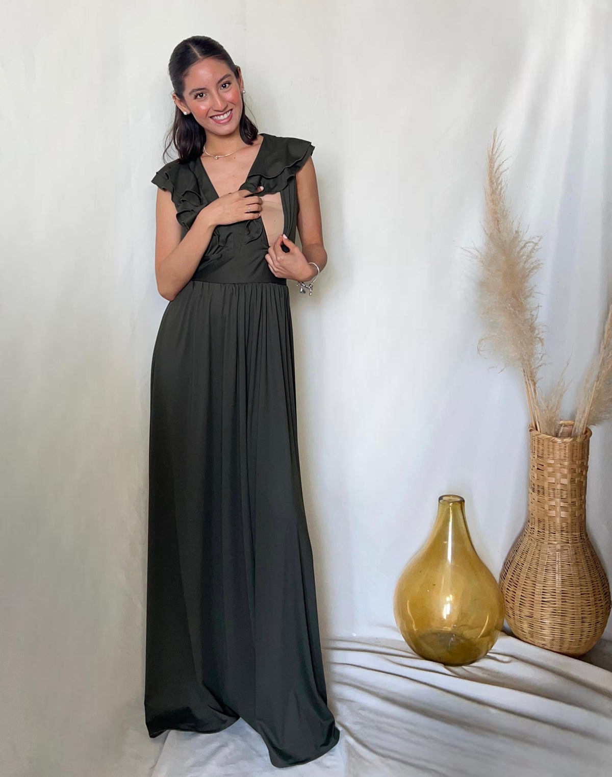 Xiomara de maternidad y lactancia verde licra olivo