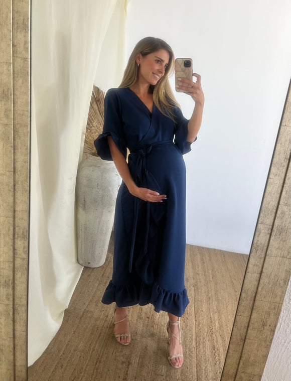 Vestido de maternidad, Ursula azul marino con olanes