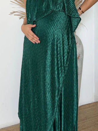 green fabric with orange flowers