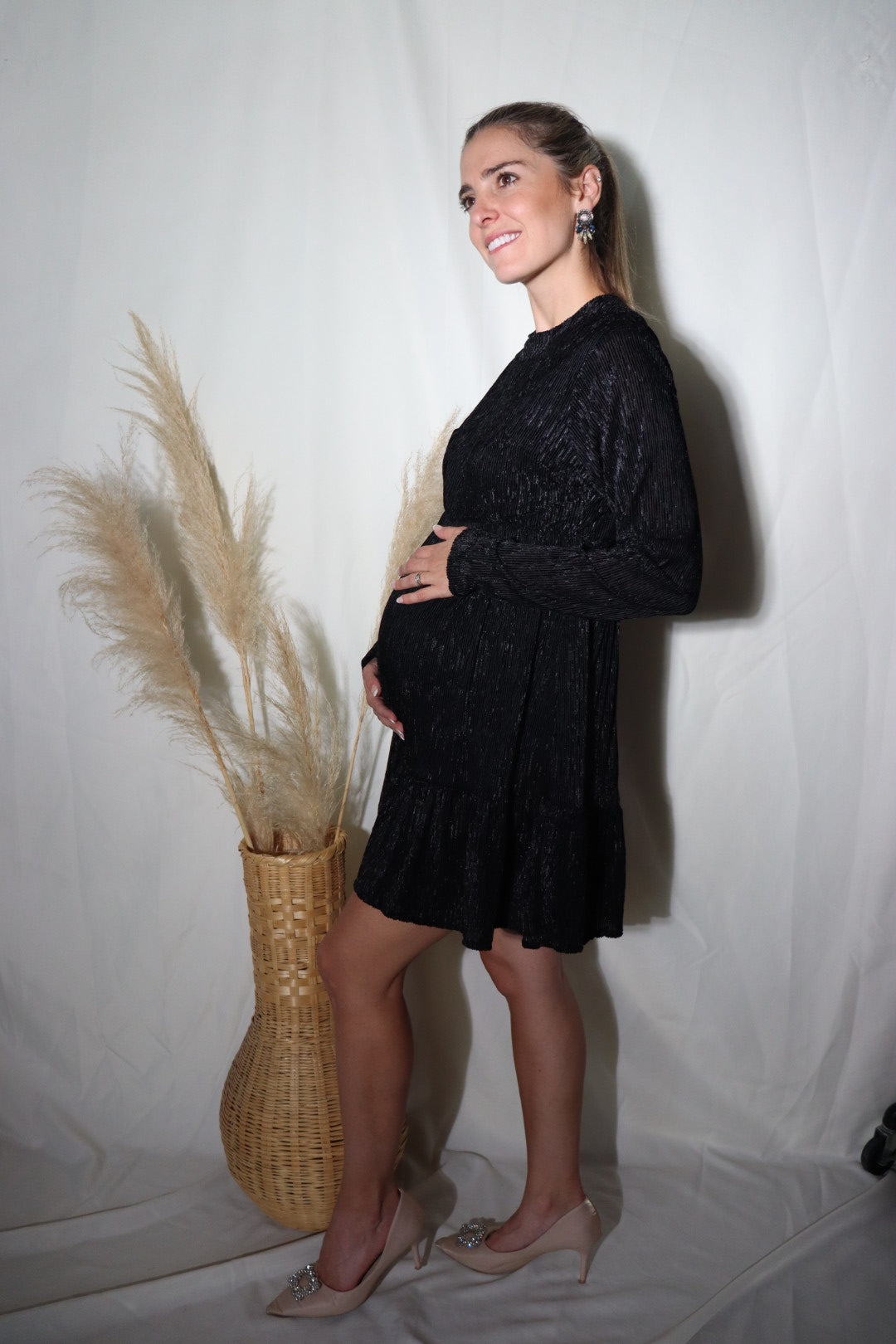 Vestido de maternidad, Gaby corto negro terciopelo textura