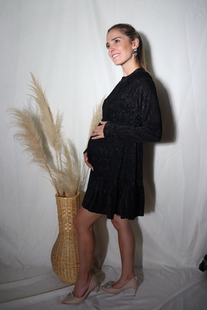 Vestido de maternidad, Gaby corto negro terciopelo textura
