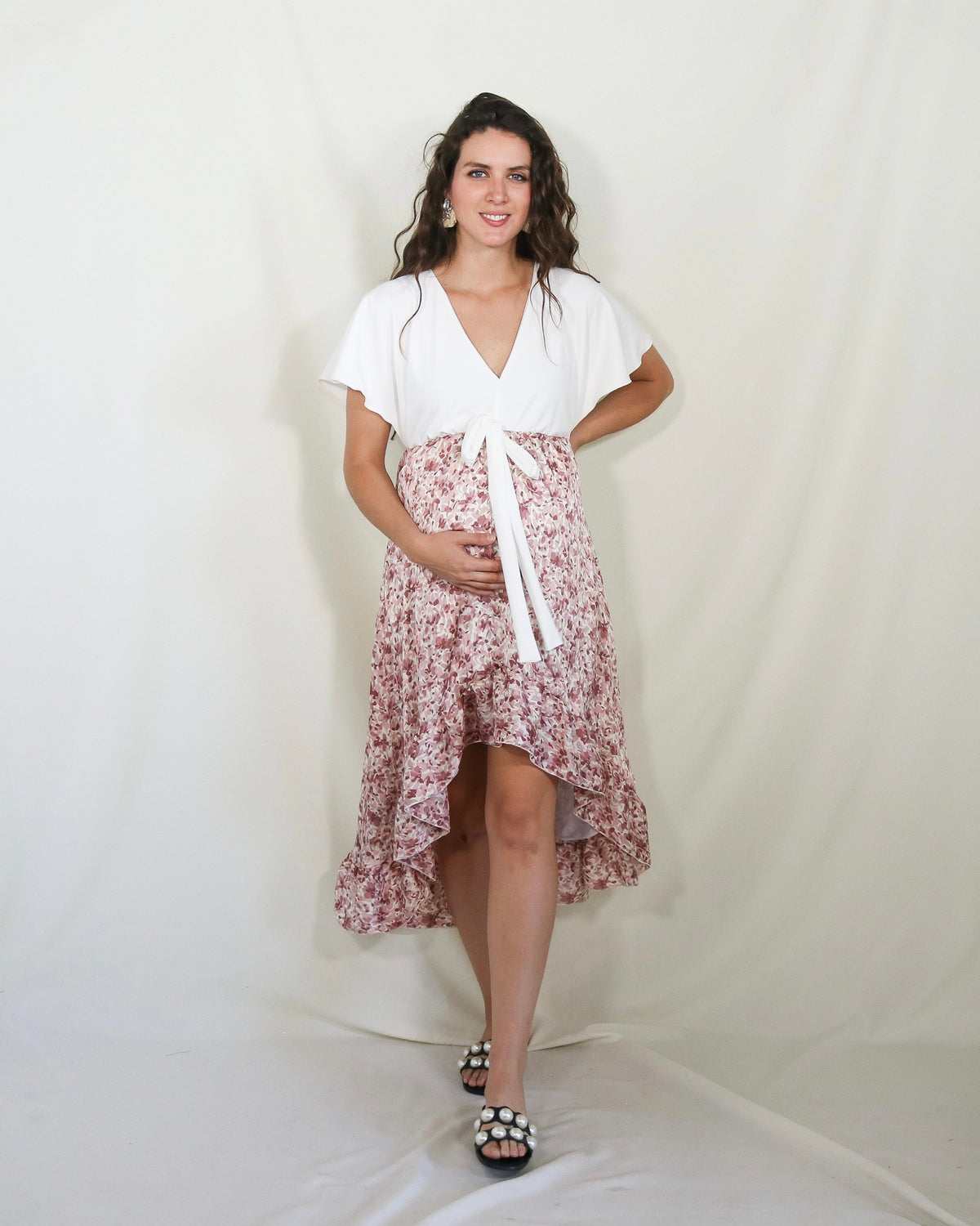 Vestido de Maternidad, Love Carlota florecitas rosa pastel CH