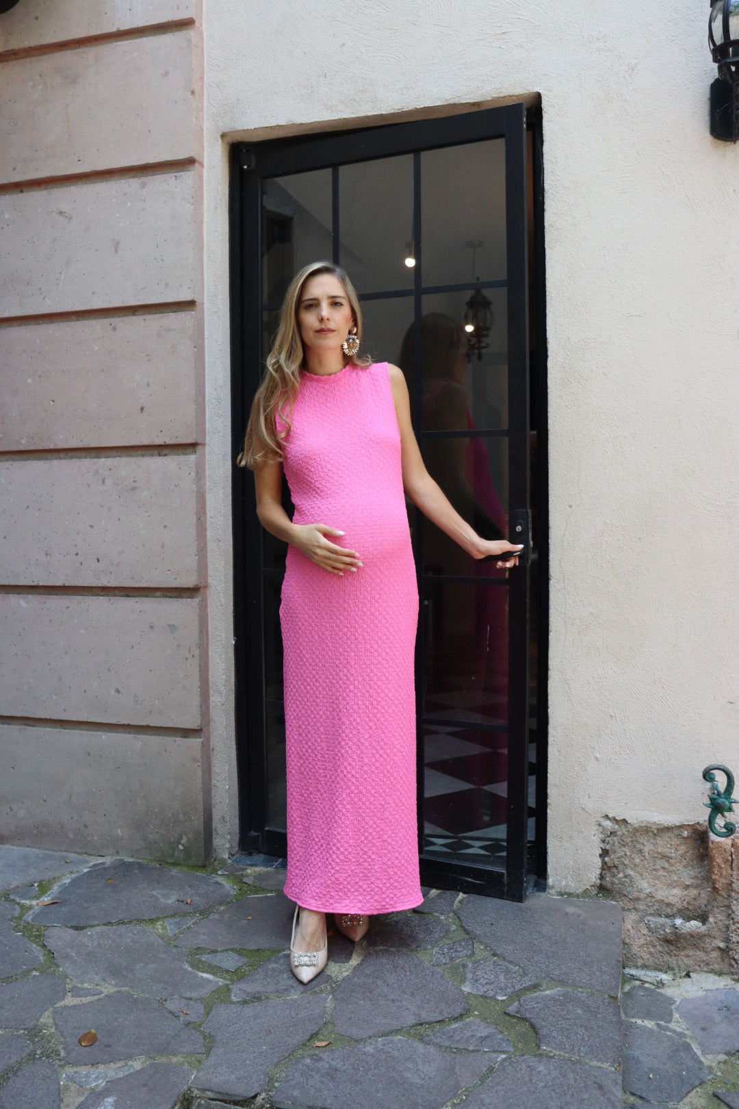 Vestido de maternidad Leslie, rosa textura kirbi