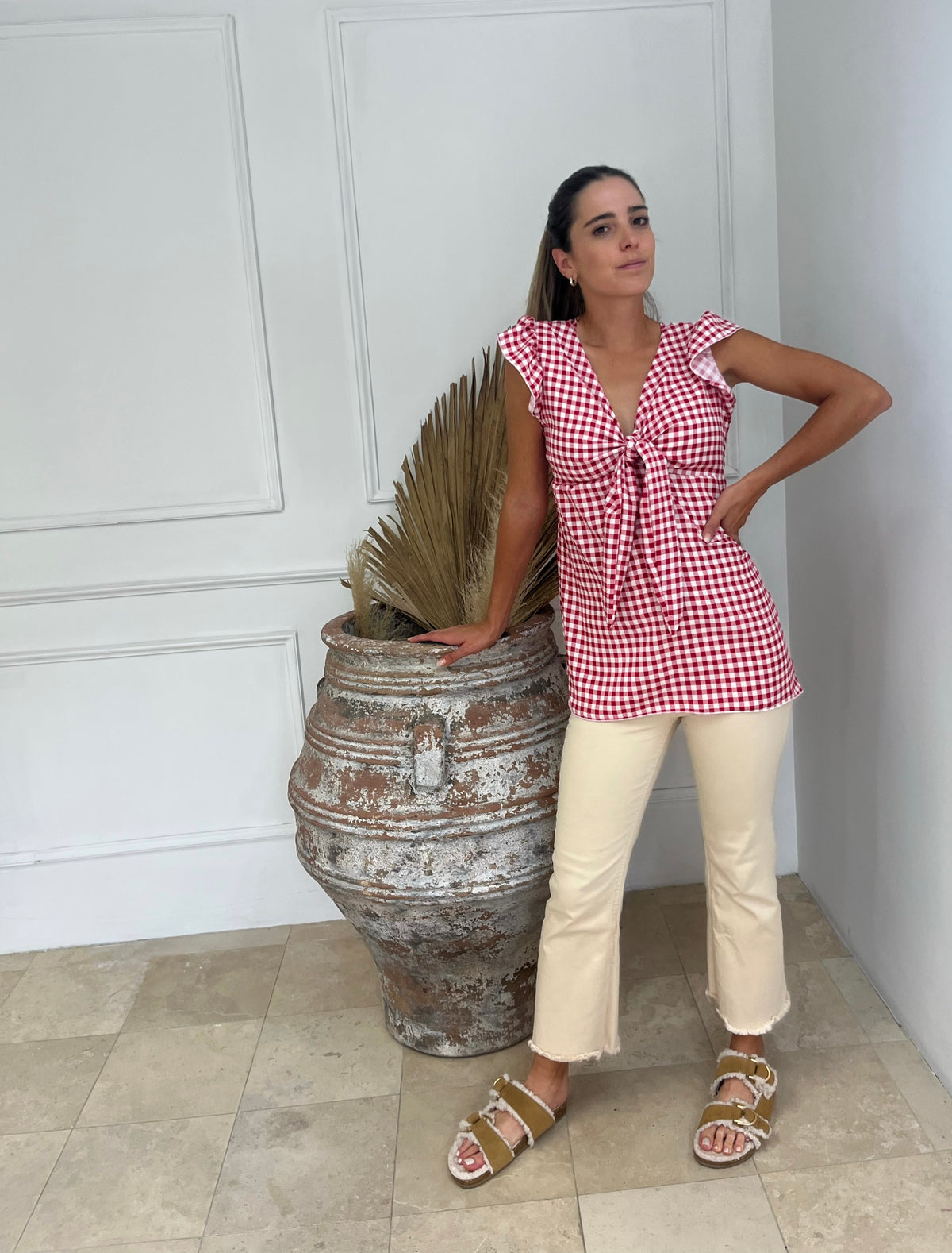 Maternity and nursing blouse, Brescia Red Squares