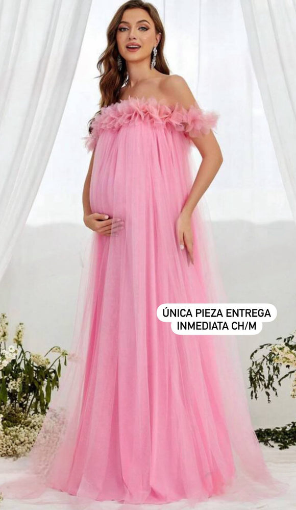 Vestido de maternidad sesión rosa Tul flores