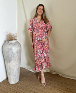 Vestido de maternidad, Ursula blanco flores rosas