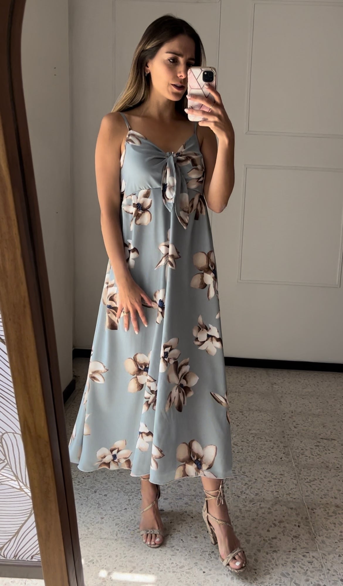 Manuela maternity and nursing dress, long gray flowers