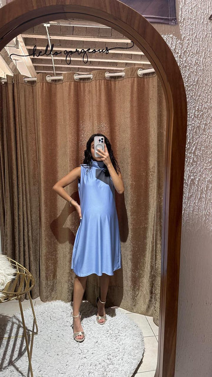 Vestido Miranda cuello tortuga azul licra brilloso