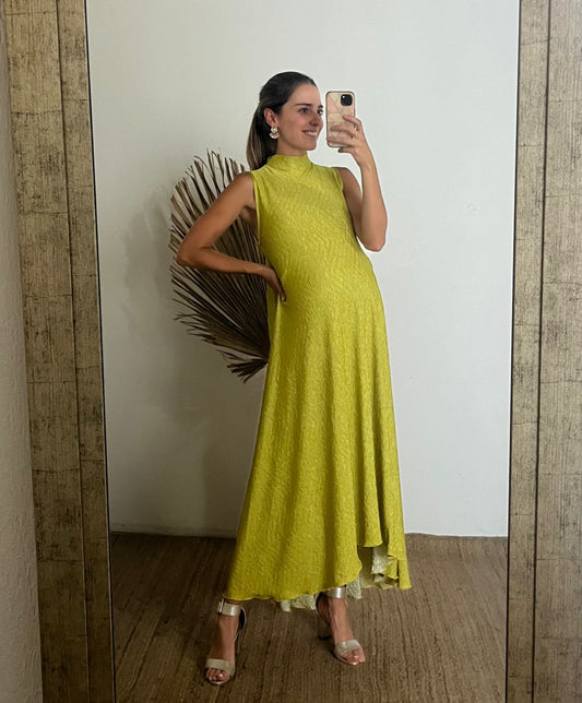 Vestido de maternidad Sonia, verde opaco corrugado XG
