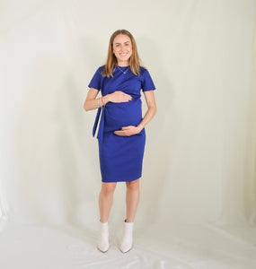 Vestido de maternidad, Camila azul imperial mangas cortas