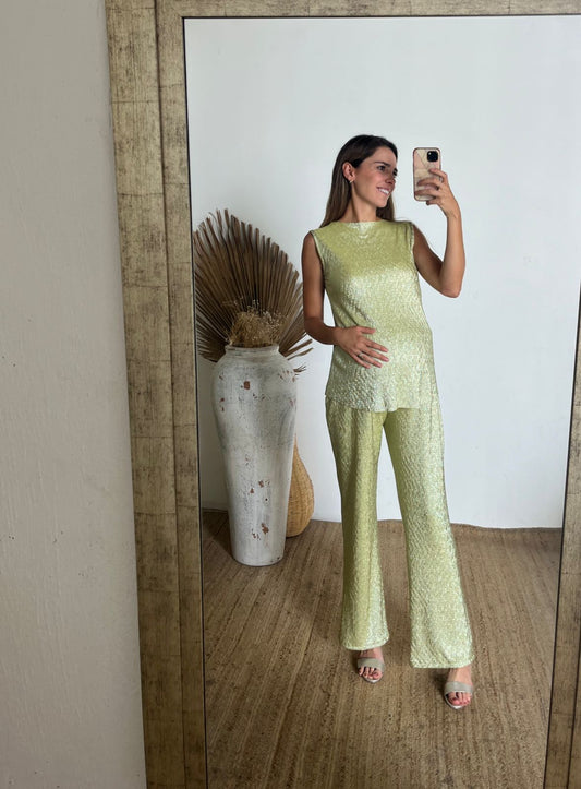 Conjunto de maternidad Mayte, verde brilloso (M)