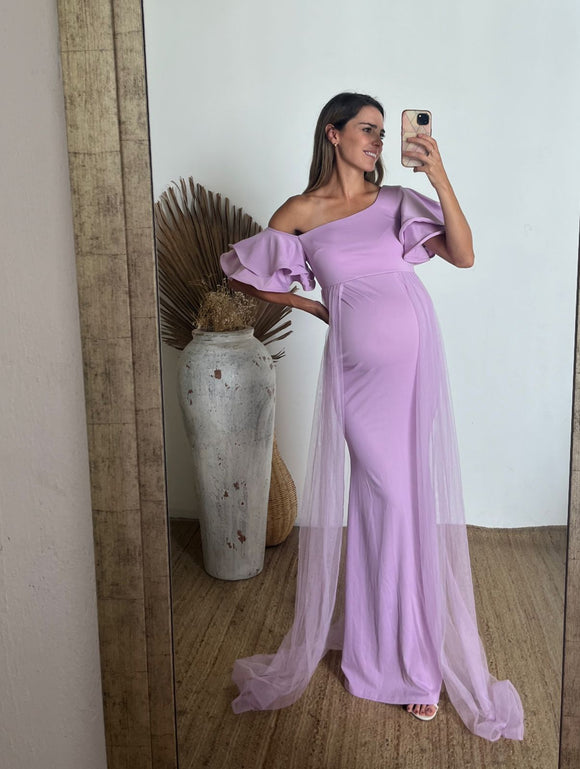 Vestido de maternidad, con tul lila CH