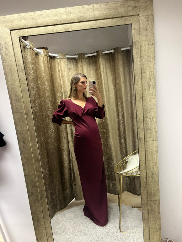 Vestido de maternidad vino yuridia largo