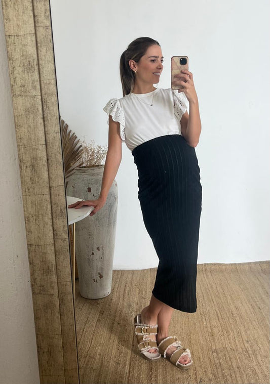 Falda de maternidad, negra rayitas CH