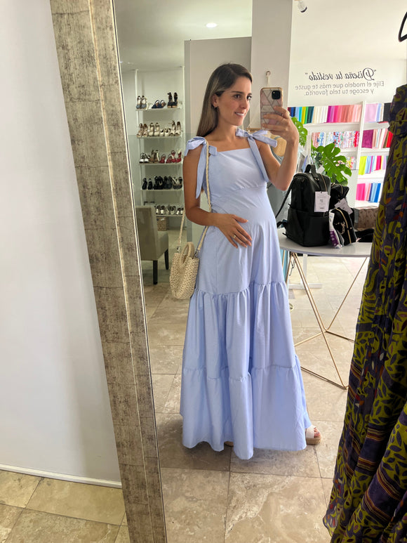 Vestido de maternidad Dalia azul rayitas CH a XG