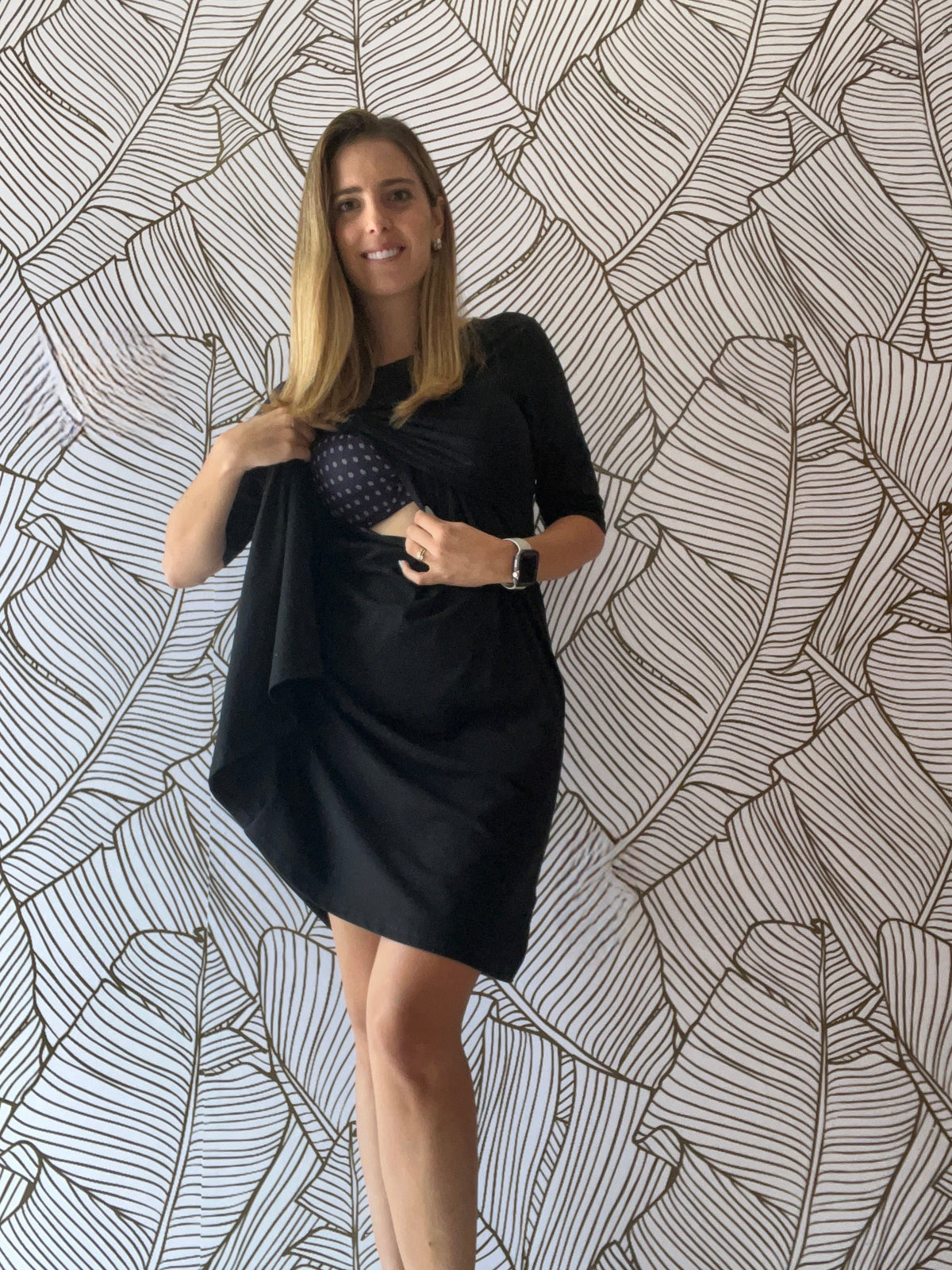 Vestido de maternidad y lactancia negro, Belinda Algodón (M y XG)