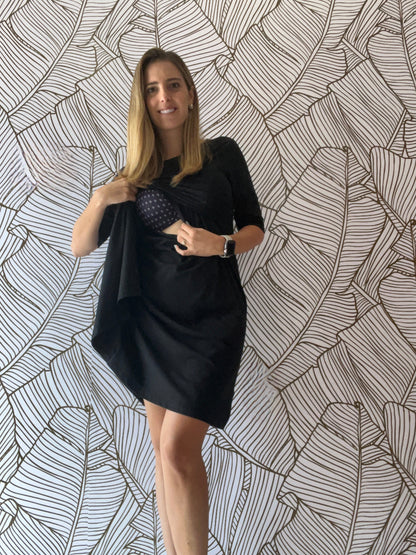 Vestido de maternidad y lactancia negro, Belinda Algodón (M y XG)