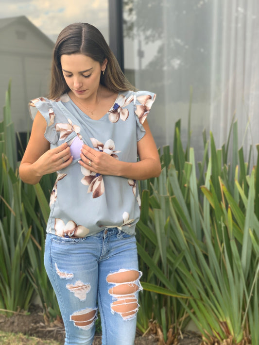 Blusa de lactancia, Blusa Andy gris flores  (XG)