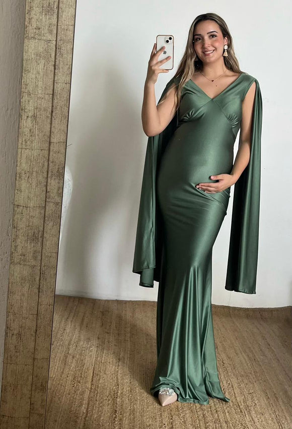 Vestido de maternidad Eliana, verde sage brilloso