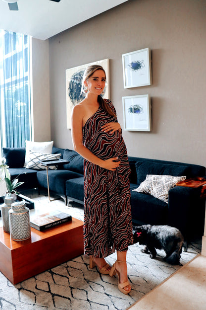 Vestido de maternidad Ilya negro con chedron corrugado CH