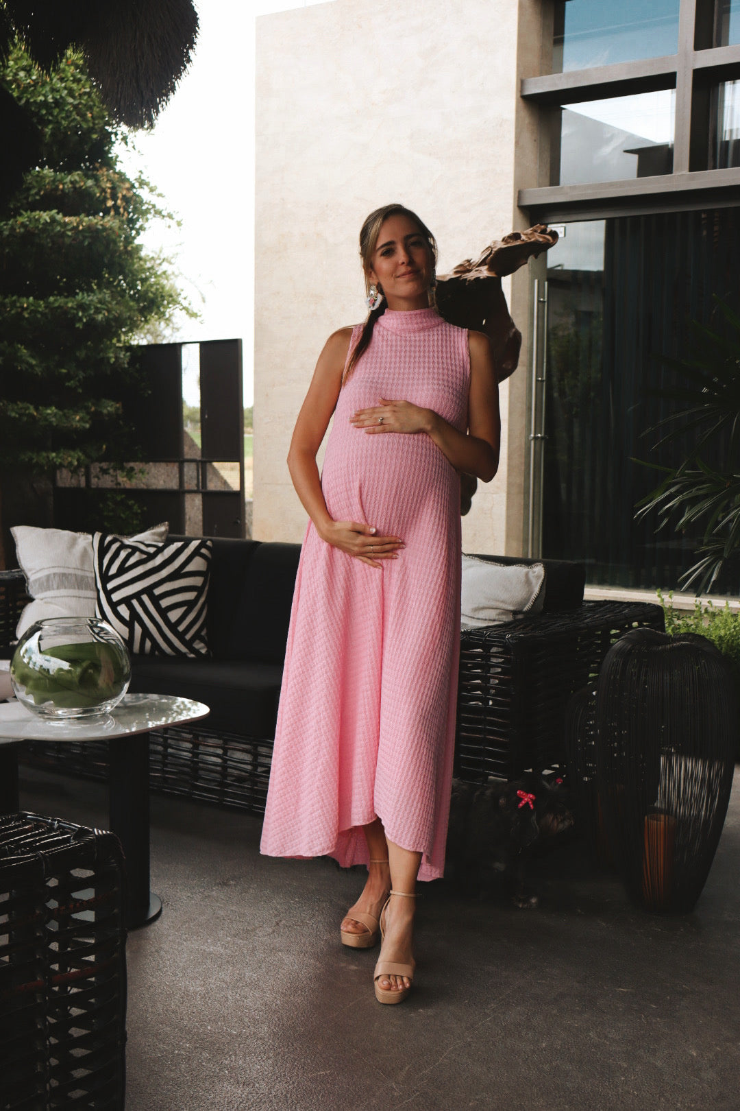 Vestido de maternidad Sonia, rosa claro textura CH-M-G-XG