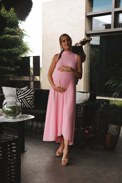 Vestido de maternidad Sonia, rosa claro textura CH-M-G-XG