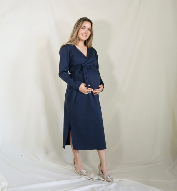 Vestido de maternidad Natalia midi azul marino cey manga larga