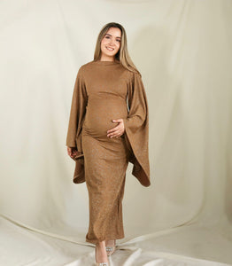 Vestido de maternidad Fabiana, camel brillos