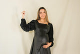 Vestido de maternidad, Lucinda negro vinipiel/terciopelo CH