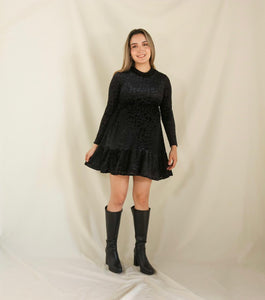 Vestido de maternidad, Gaby corto negro terciopelo textura CH