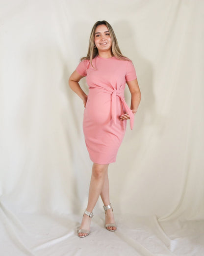Vestido de maternidad, Camila rosa fuerte ponti roma mangas cortas