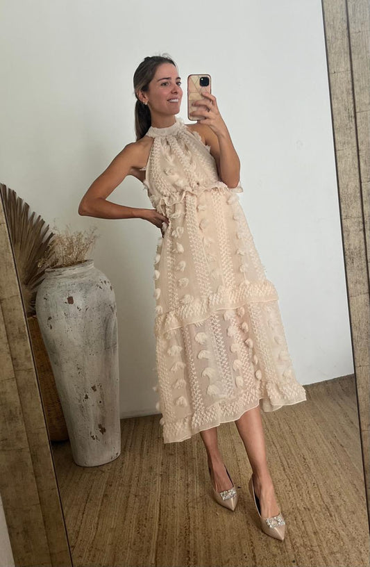 Vestido de maternidad, Victoria beige textura (CH)