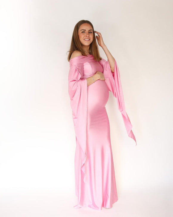 Vestido de maternidad Melissa, rosa intenso brilloso