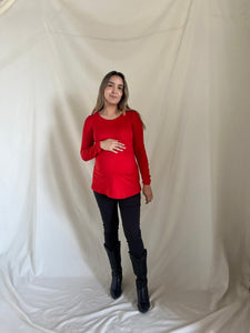 Blusa de maternidad algodón, Roja manga larga