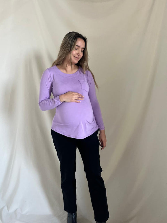 Blusa de maternidad algodón, Lila manga larga