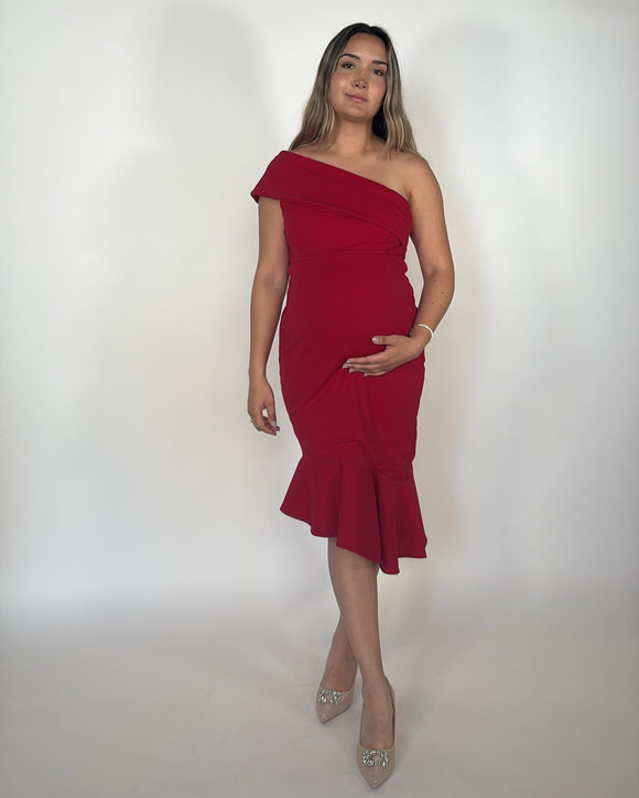 Vestido maternidad, María José rojo olán diagonal